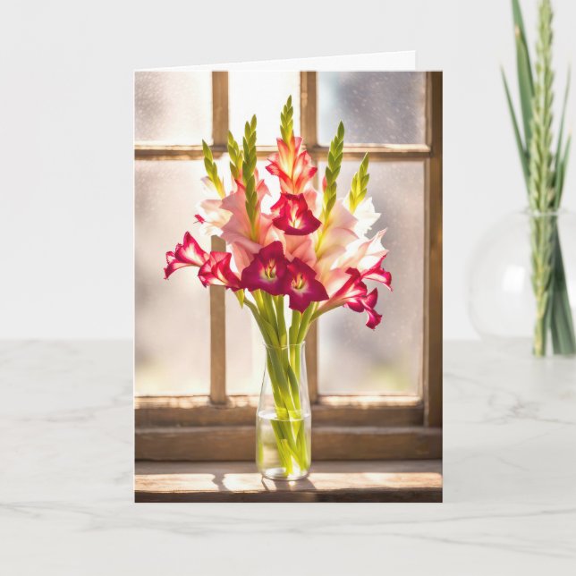 Birthday Gladiolus Bouquet In a Sunny Window Card (Front)