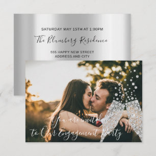Birthday Glass Bubbles Photo Gray Wedding Event Invitation
