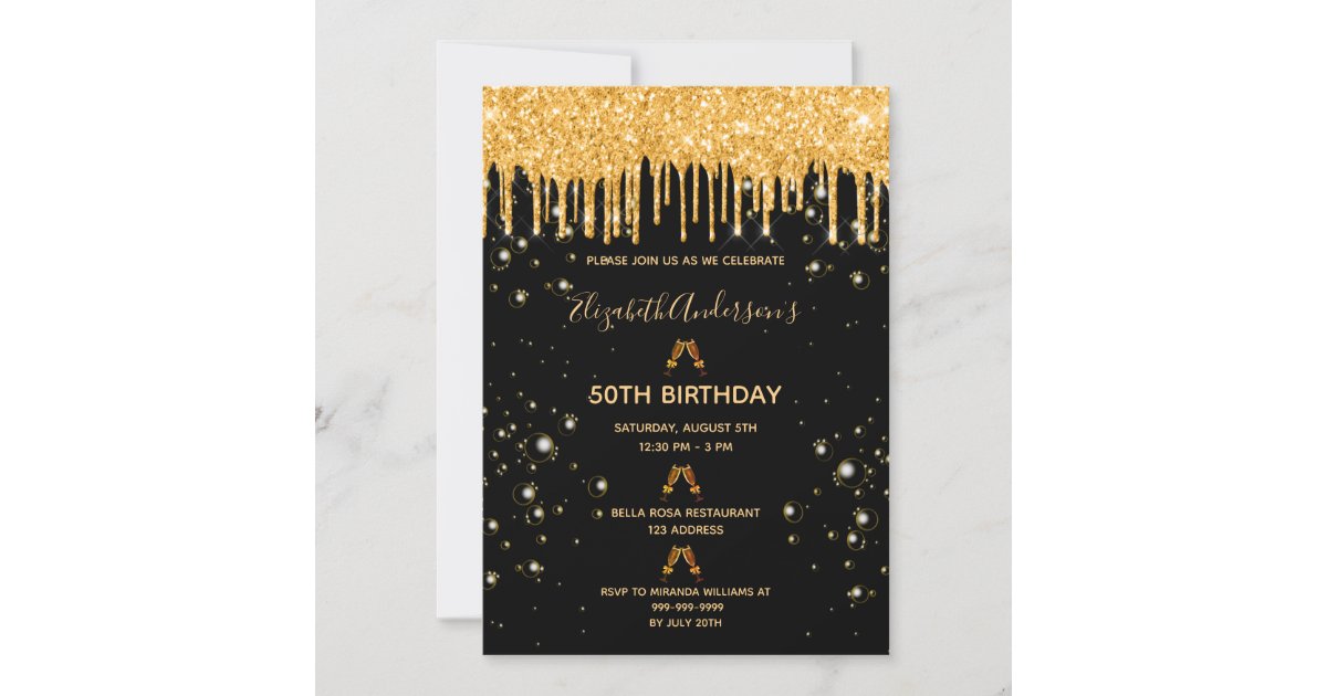 Surprise Birthday Invitation Gold Glitter Black Surprise -  Norway