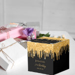 Birthday glitter black gold sparkle monogram name favor box<br><div class="desc">Elegant, classic, glamorous and girly for a 21st (or any age) birthday party favors. A chic black background color. On the front and the back: The text: 21st Birthday and Thank You written with a modern hand lettered style script. Decorated with faux gold glitter drips, paint dripping look. Personalize and...</div>