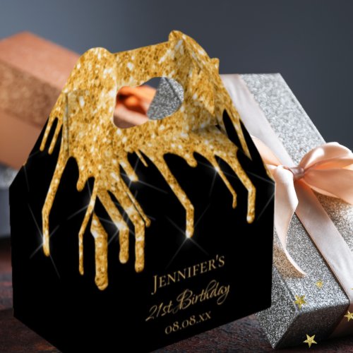 Birthday glitter black gold sparkle monogram name favor boxes