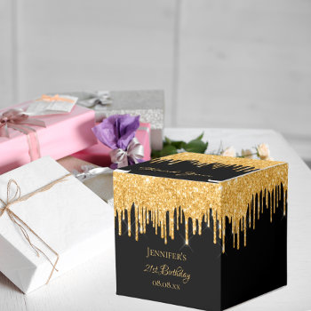 Birthday Glitter Black Gold Sparkle Monogram Name Favor Boxes by Thunes at Zazzle
