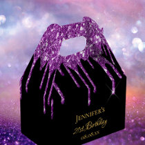 Birthday glitter black purple sparkle monogram favor boxes