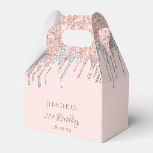 Birthday glitter blush pink silver monogram favor boxes