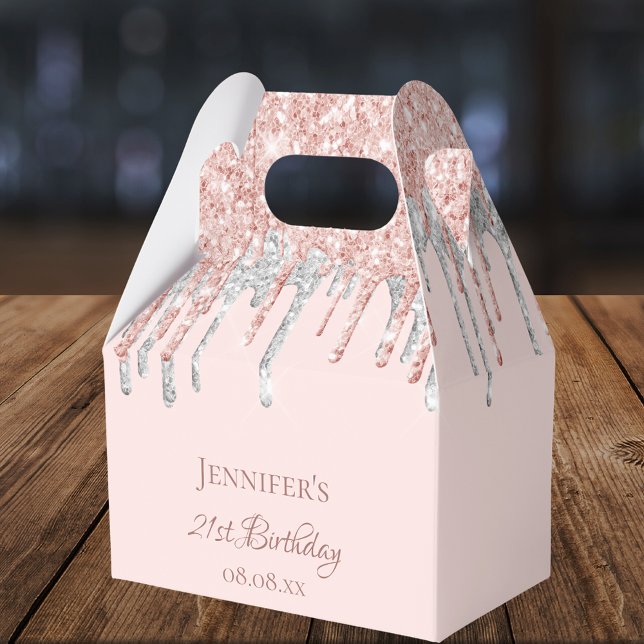 Birthday glitter blush pink silver monogram favor boxes (Creator Uploaded)
