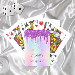 Birthday glitter drip purple holographic monogram playing cards