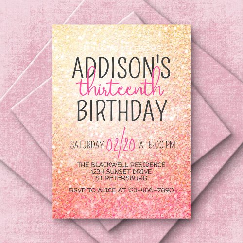 Birthday Glitter Pink Peach Invitation