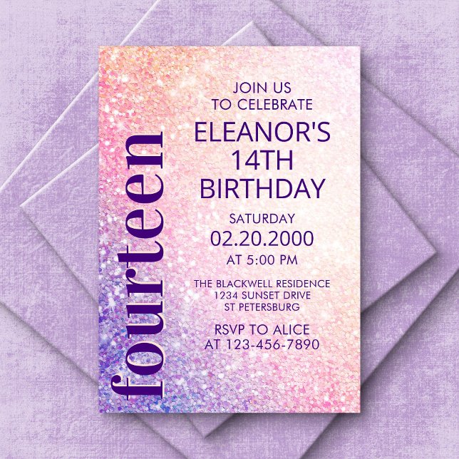 Birthday Glitter Purple Pink Invitation (Creator Uploaded)