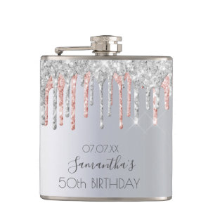 Birthday glitter silver rose gold friend flask