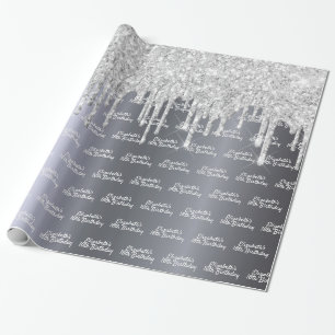 Birthday glitter silver sparkle foil monogram wrapping paper