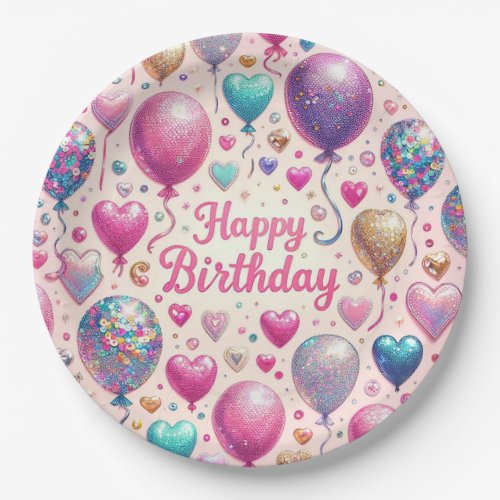 Birthday Glittery Balloons Paper Plates