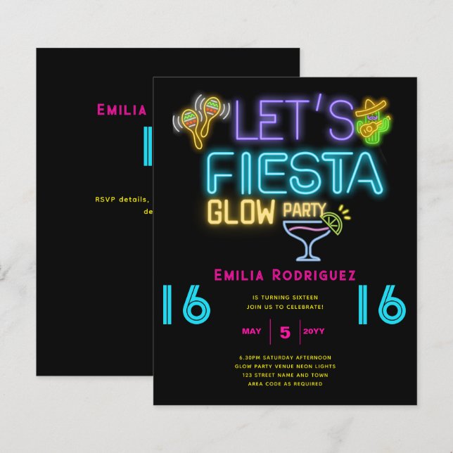 BIRTHDAY Glow Party Invitación Fiesta de Neón (Front/Back)