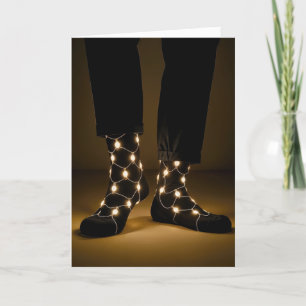 Birthday Glowing Lights In Black Socks Card