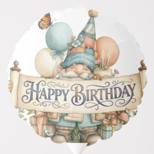 Birthday Gnome Illustration with Balloons