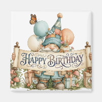 Birthday Gnome Illustration with Balloons