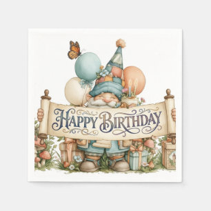 Birthday Gnome Illustration with Balloons Napkins