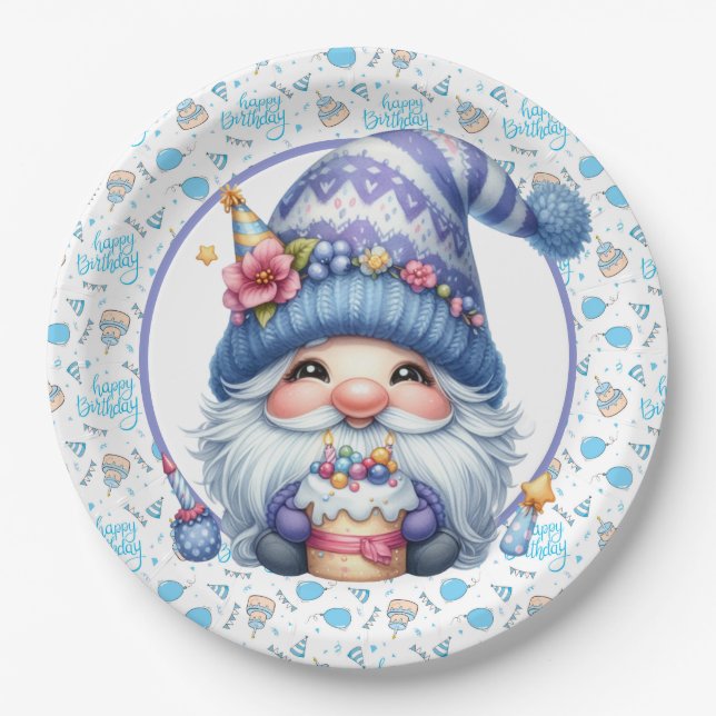 Birthday Gnome  Paper Plates (Front)