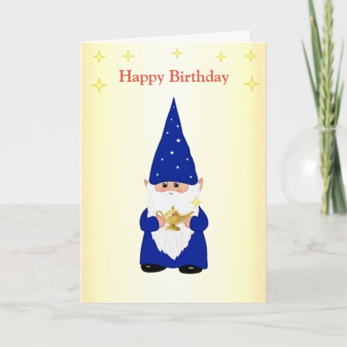 Birthday Gnome with Magic Lamp Card