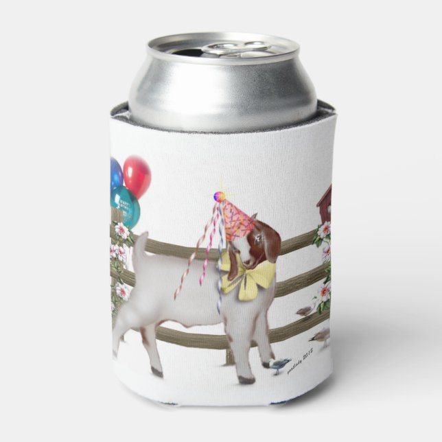 Birthday Goat with Surprise Message on Bottom Can Cooler (Can Front)