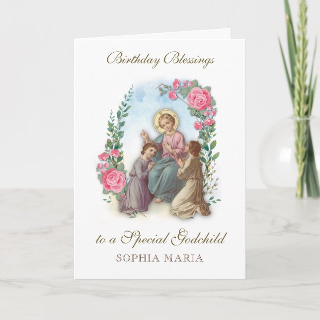 Birthday Godchild Catholic Jesus with Children Card (Front)