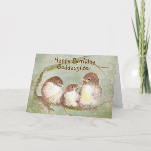 Birthday Goddaughter Cute Sparrow Bird Family Card