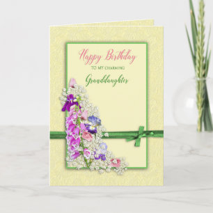 BIRTHDAY - GODDAUGHTER - GARDEN FLOWERS,GREEN BOW CARD