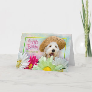 BIRTHDAY - Goddaughter - PUPPY/FLOWERS/SUNHAT Card