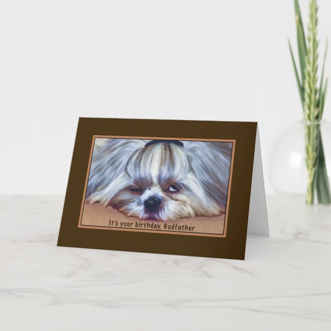 Birthday, Godfather, Sleepy Shih Tzu Dog Card (Front)