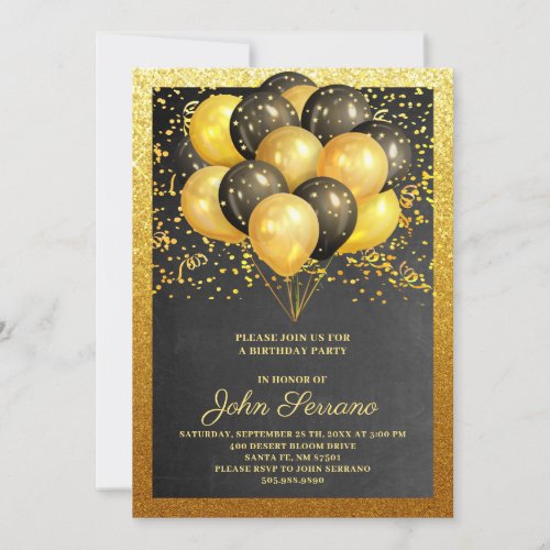 Birthday Gold Black Glitter Party Invitation