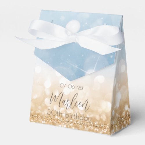 Birthday gold champagne light blue sparkling gold  favor boxes