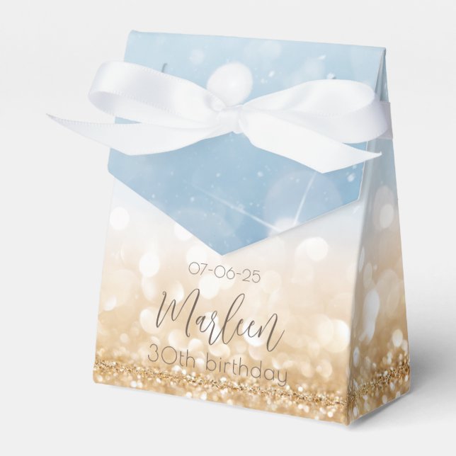 Birthday gold champagne light blue sparkling gold  favor boxes (Front Side)