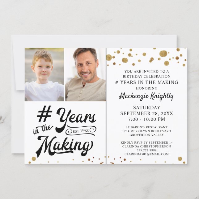 Birthday Gold Confetti # YEARS IN THE MAKING Photo Invitation (Front)