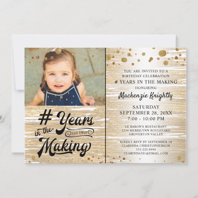 Birthday Gold Confetti YEARS IN THE MAKING Photo Invitation (Front)
