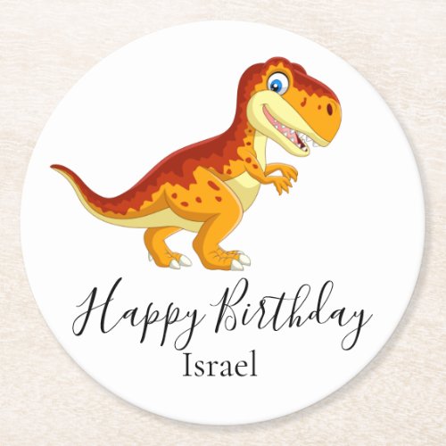birthday gold dinosaur  round paper coaster