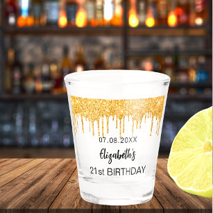 Birthday gold glitter drips name shot glass