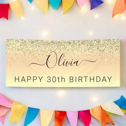 Birthday Gold Glitter Girly Modern Banner