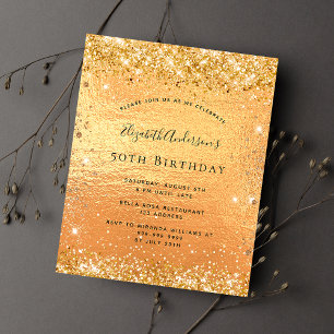 Birthday gold glitter glamorous invitation postcard