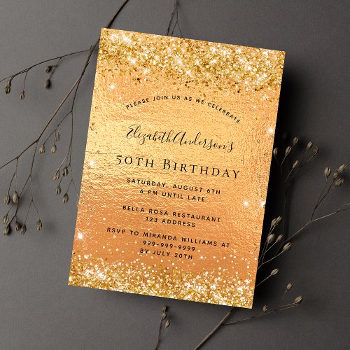 Birthday gold glitter luxury invitation