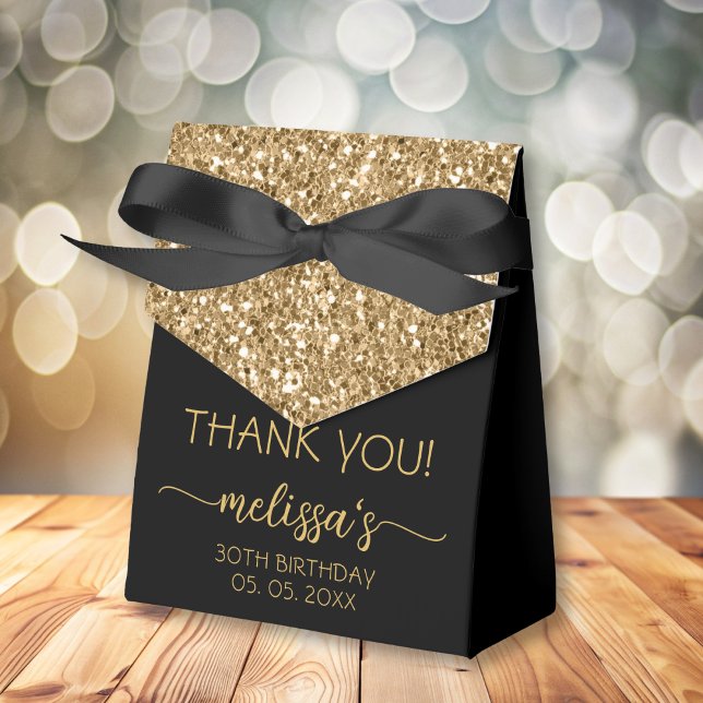 Birthday Gold Glitter Monogram Script Thank You Fa Favor Boxes (Creator Uploaded)