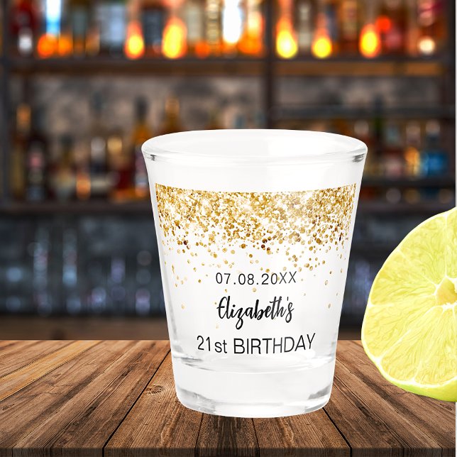 Birthday gold glitter sparkles name shot glass (Creator Uploaded)