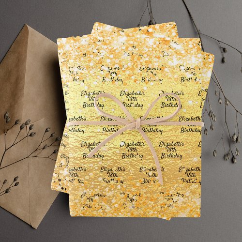 Birthday gold golden glitter name wrapping paper sheets