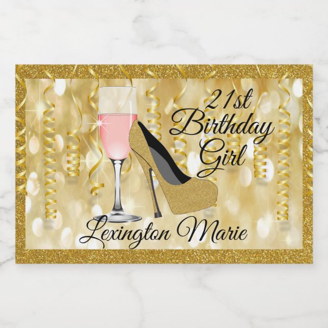 Birthday Gold Look Mini Sparkling Wine Bottle Labe Label (Single Label)