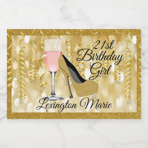 Birthday Gold Look Mini Sparkling Wine Bottle Labe Sparkling Wine Label