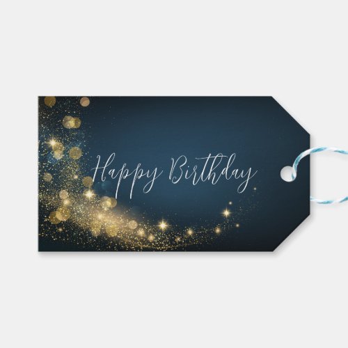 Birthday gold midnight blue sparkling gold shimmer gift tags