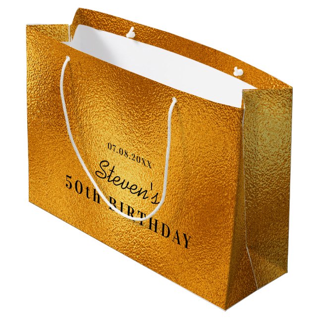 Birthday gold name modern minimalist large gift bag (Back Angled)