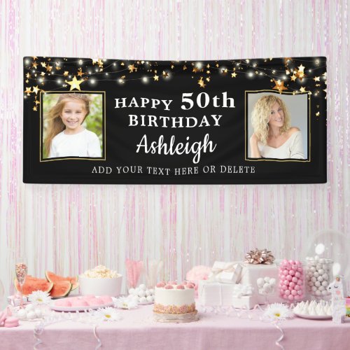 Birthday Gold Stars Lights 2 Photo Your Color Banner