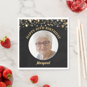 Birthday Gold Stars Photo Any Age Custom Color Napkins