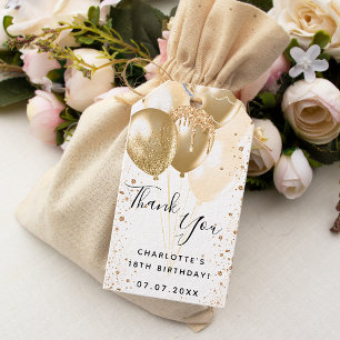 Birthday gold white glitter balloon thank you gift tags