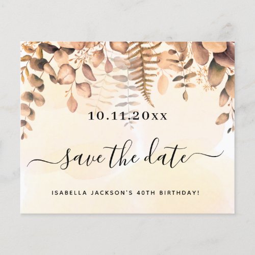 Birthday golden eucalyptus fall save the date