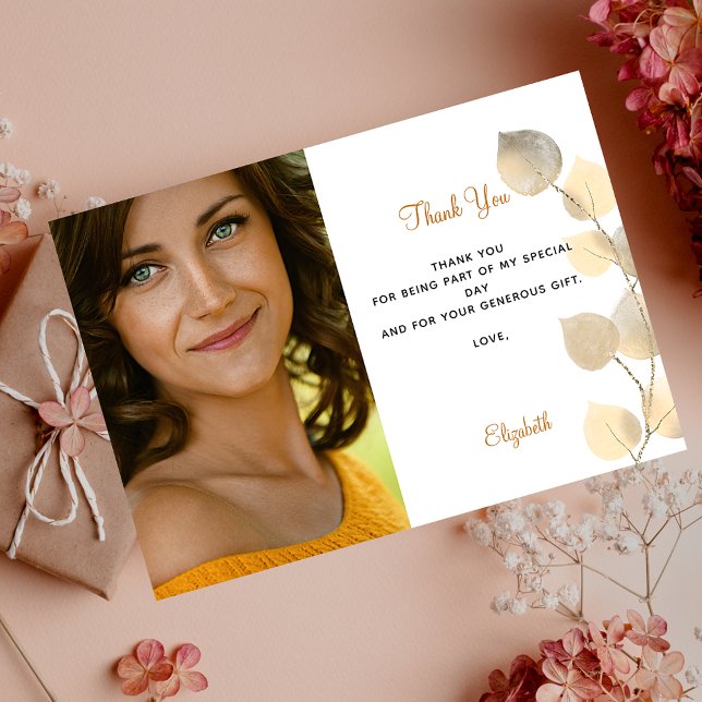 Birthday golden eucalyptus gold thank you card (Creator Uploaded)
